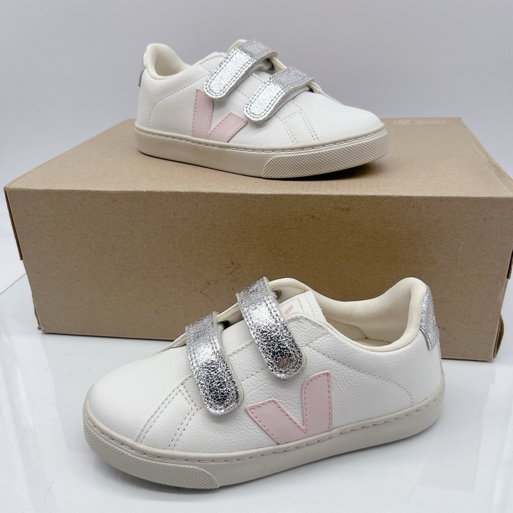 Veja Esplar Chrom White Petale Silver Sneakers Girl's Shoes Pink Leather US 1